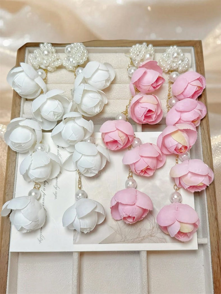 Cloud Blossom Cascade Earrings - White