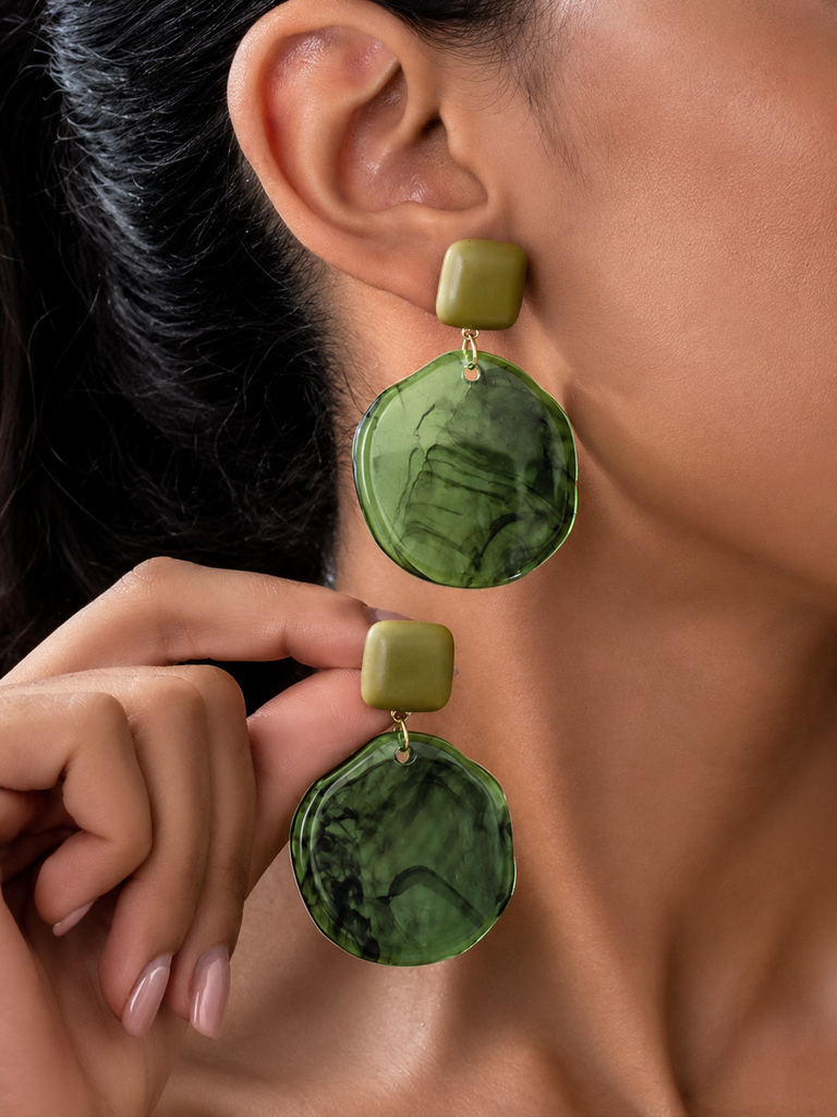 Matcha Glass Pebble Danglers