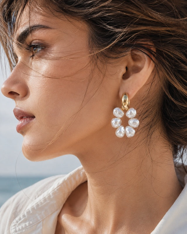 Pearl Cloud Flower Hoops