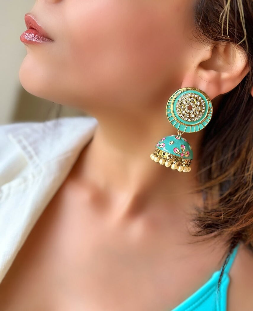 Turquoise Enamel Jhumkis