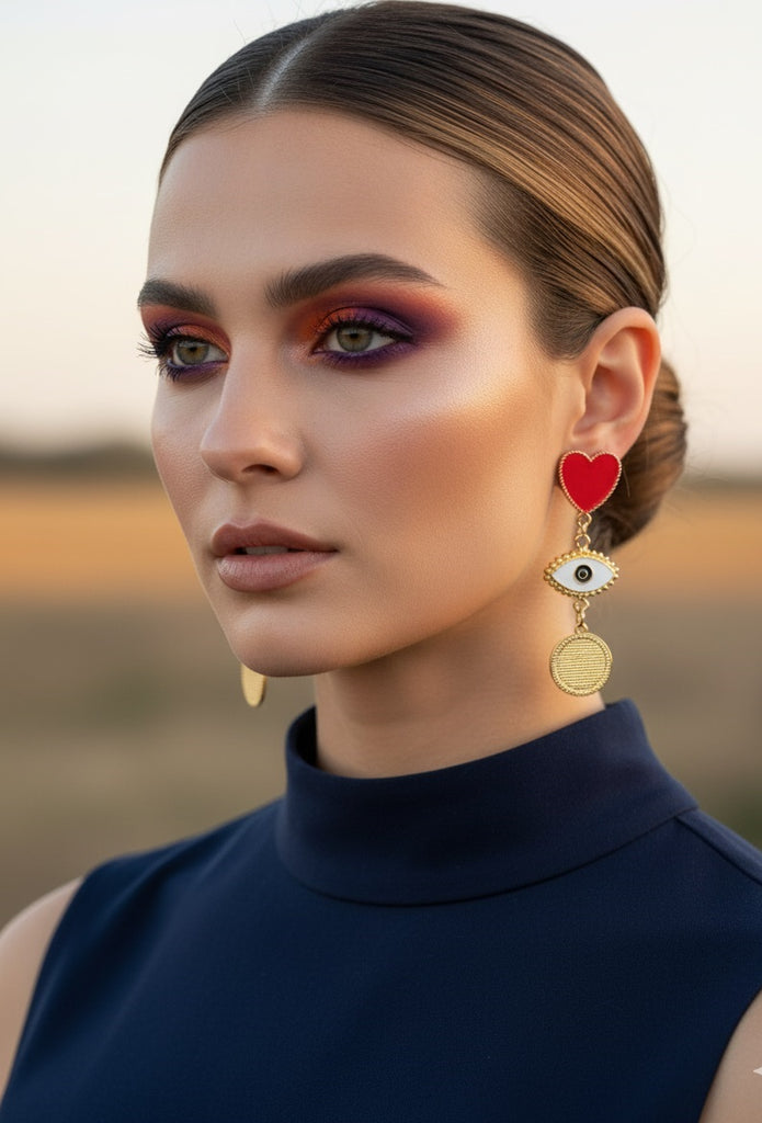 Hearts & Eyes Charm Drop Earrings