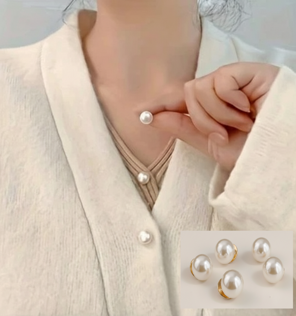 Pearl Pop Cinch Pins for Plunging Necklines - White - Set of 5