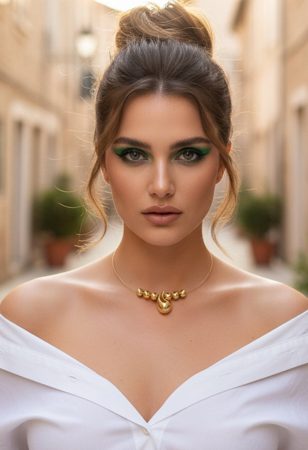 Golden Teardrop Orbit Necklace
