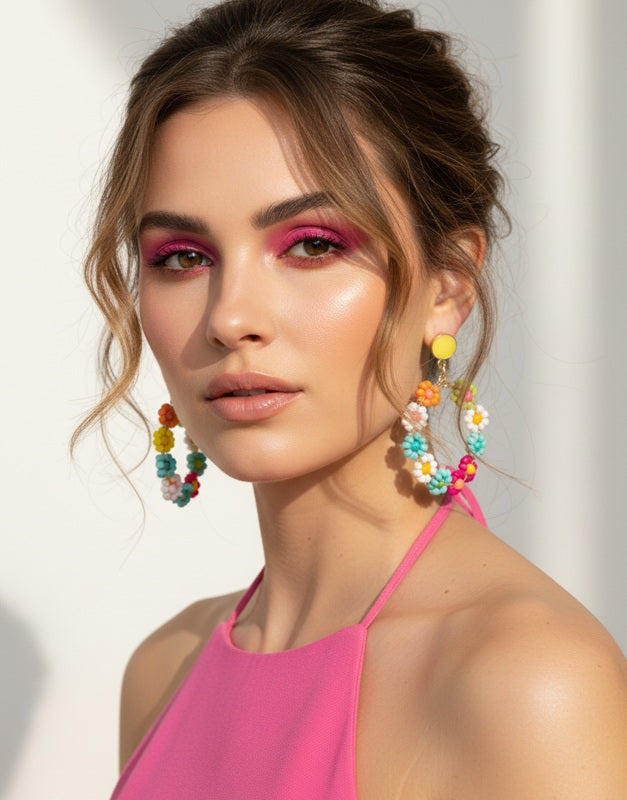 Rainbow Bead Pop Hoops