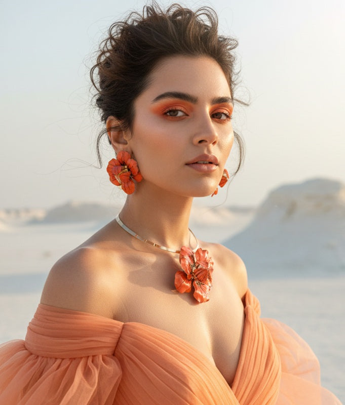 Sunset Hibiscus Choker & Earring Set