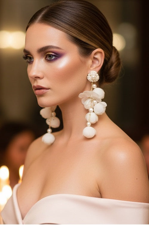 Cloud Blossom Cascade Earrings - White