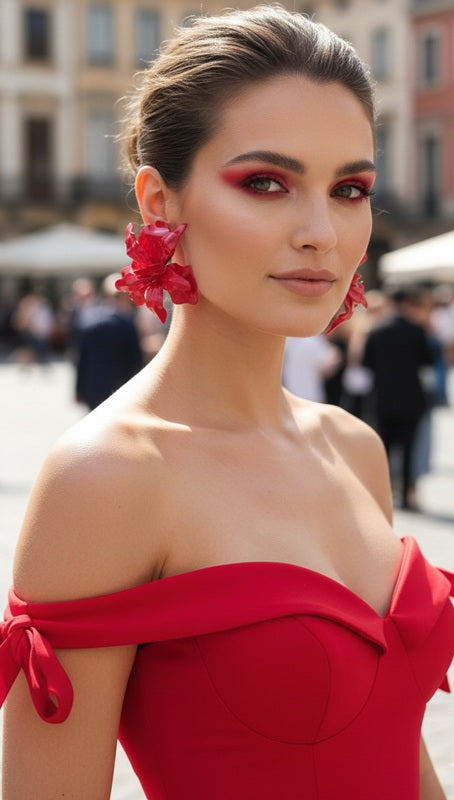 Red Glaze Sculpted Orchids