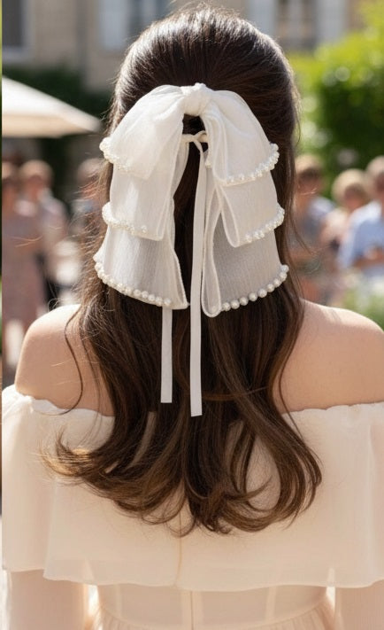 Pearl Flounce  Hair Bow