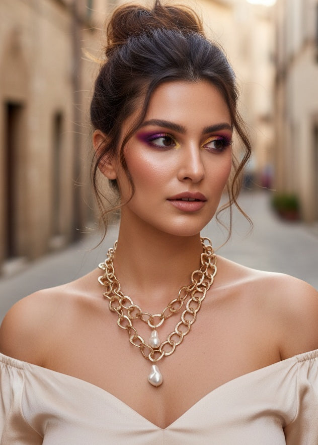 Layered Curbchains & Pearl Neckhugger
