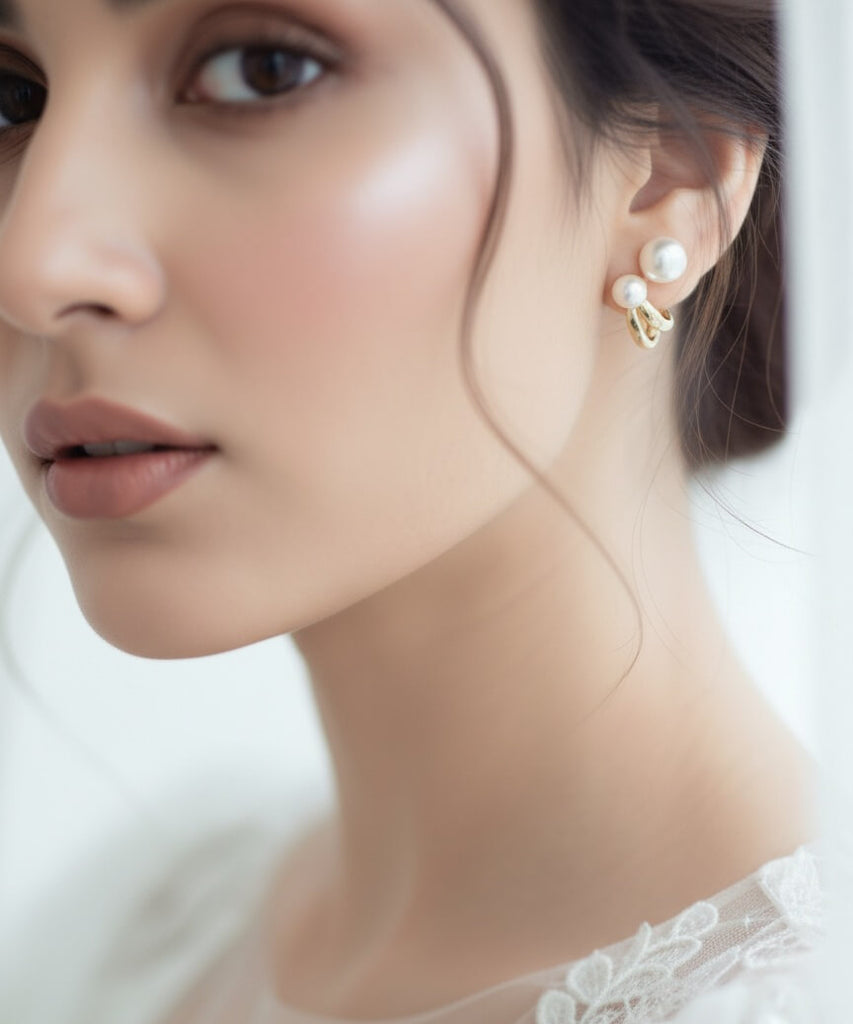 Double Pearl Glow Front Back Studs