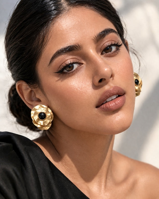 Onyx Petal Hammered Studs