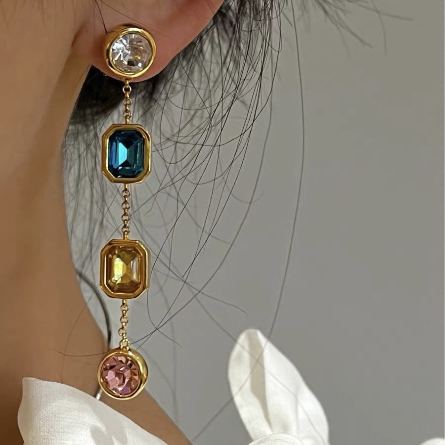 Rainbow Drop Chain Earrings