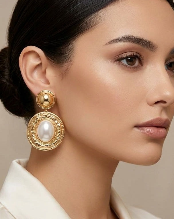 The Hammered Pearl Danglers