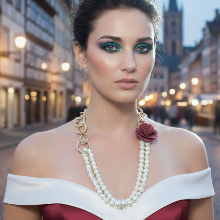 Floral Pearl Link Statement Necklace